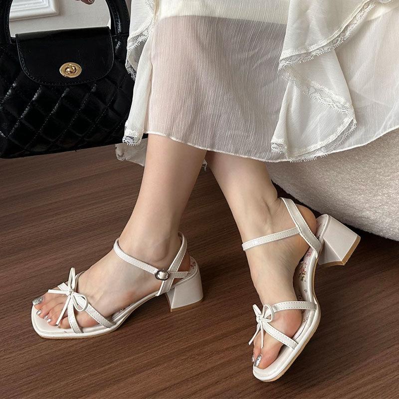 Beautiful with Skirt, High-heeled Sandals, Women's Summer Wear Fashion and High-end Sense 2025 New French Thick-heeled Sandals