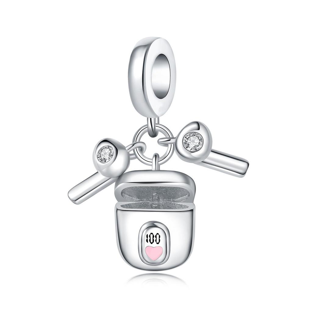 S925 Silver Bluetooth Earphone Coffee Beer Guitar Theme Charm Beads DIY Handmade Jewelry Bracelet Accessories Craft Supplies