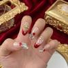 10PCS Red Gradient False Nails with Flash Glitter Design For Women Wedding Party Use