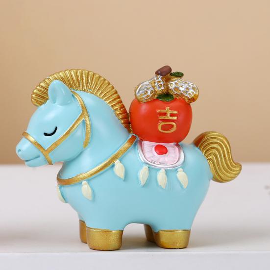 Yousheng Chinese Style Horse Statue Golden Ingot Lucky Bag Persimmon Copper Coin Cartoon Pony Figurine Desktop Feng Shui Decoration Ornament