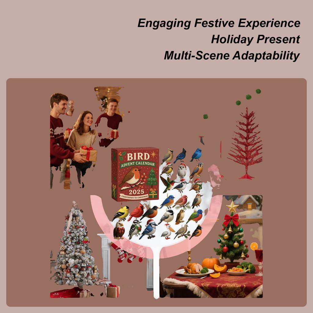 2025 Christmas Calendar 2D Flat Acrylic Christmas Tree Ornament 2025 Countdown Calendar Bird Ornament For Men Women Girls Youth
