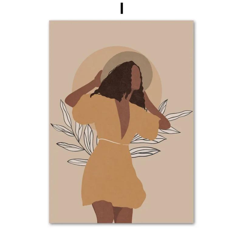 Elegant Black Girl Sunflower Canvas Art  Abstract Wall Decor for Living Room  Bedroom HD Print Poster with Plant Hat  Skirt Desi