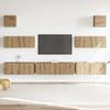 7 Piece Wall Mounted TV Cabinet Set Artisan Oak Wood Based Panel