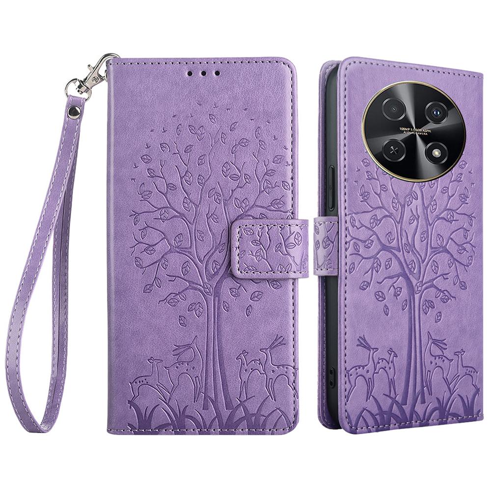 

For Huawei nova 12i 4G Leather Wallet Stand Case Tree Imprinted Cell Phone Cover Purple