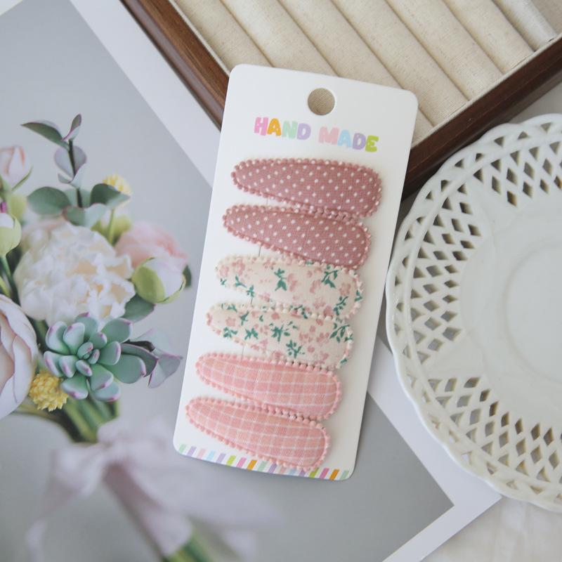 6Pcs/set Cute Floral Cotton Hair Clips Set Plaid Fabric Bows for Girls Baby Kids Hair Accessories Finishing Bangs Kids Headwear