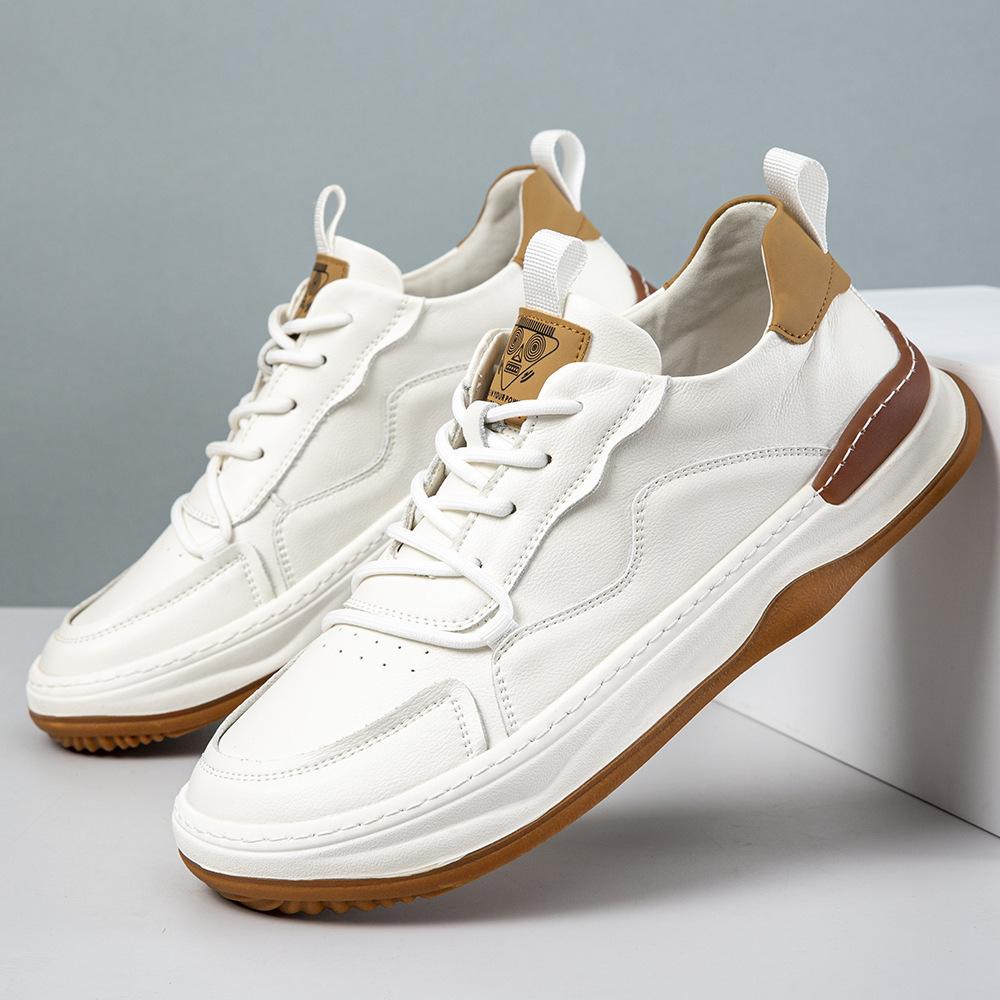 

Board shoes men s shoes spring new casual leather shoes breathable Korean version soft sole sports trend British white shoes men 39 белый