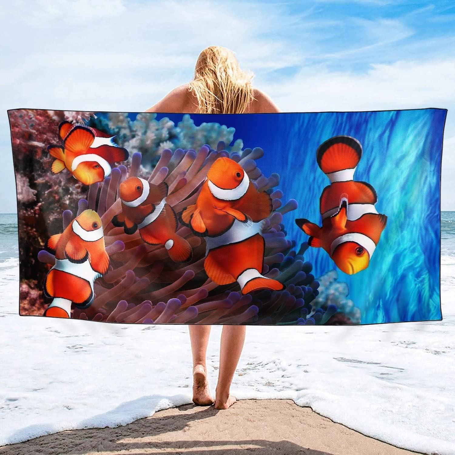 

Clownfish pattern Beach Towel for Family stuffs friend Gift Quick-Dry Sand free For Bath Yoga Beach Camping Swimming GYM Travel W40*H60(CM)