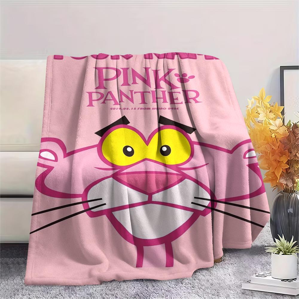 1PC Custom Name Pink Panther Patterned Flannel Blanket Suitable For All Seasons for Home Decor Warmth and Comfort Gifts Holiday Present