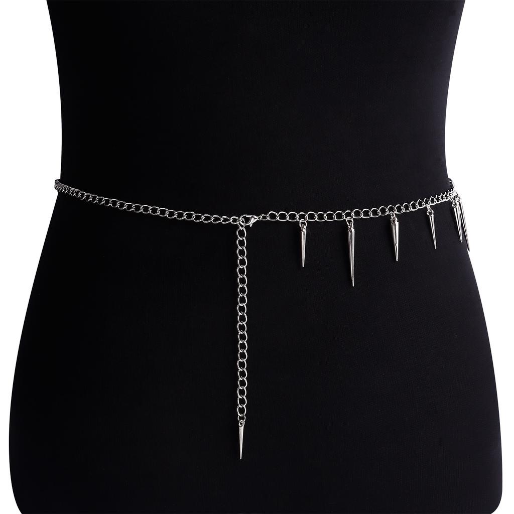 European and American Fashion Style, Geometric Rivets Personalized Waist Chain, Light Luxury Simple Pointed Cone Sexy Body Chain