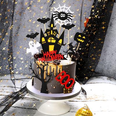 Castelo Preto Morcego Abóbora Halloween Toppers de Cupcake Bruxa Fantasma Gato Preto Caveira Papel Bandeira de Inserção para Bolo Desenho Animado DIY