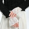 White Mesh Bow Romantic Lace Ruffle Hand Sleeves Sweet Detachable Sweater Blouse Coat Decoration Fake Cuffs Elastic Horn Cuff