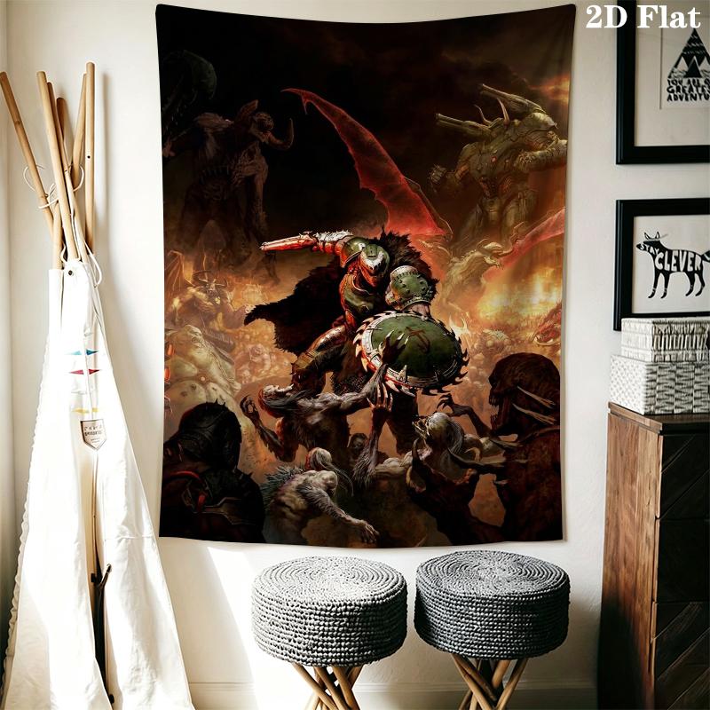 DOOM The Dark Ages Wall Tapestry Aesthetic Wall Hanging Printed Fabric Blanket Decorative Tapestries for Bedroom Living Room Home Decor