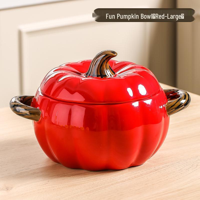 

Керамическая суповая миска в форме тыквы с крышкой - Большой дизайн с двумя ручками, идеально подходит для подачи рисовой лапши с улитками или блюд из лапши