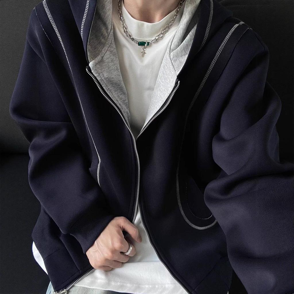 Autumn 2025 Color Block Unisex Korean Style Cardigan Hoodie - Trendy, Age-Reducing Casual Jacket