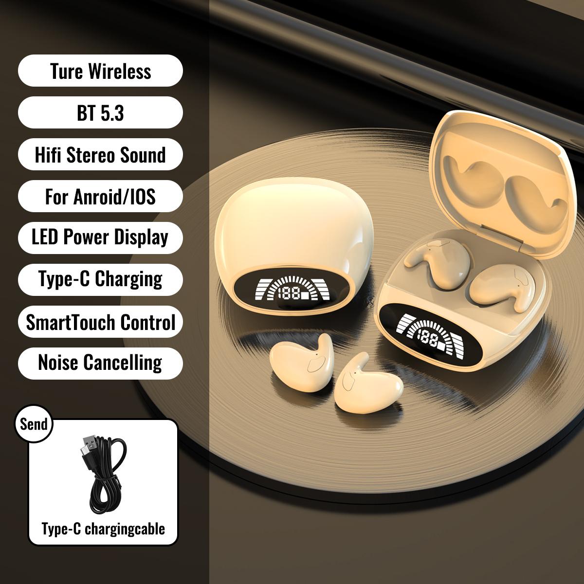 

Беспроводные наушники MD528 Sleep TWS, совместимые с Bluetooth, 5.2, скрытые наушники, водонепроницаемые, шумоподавляющие, спортивные наушники IPX7 хаки