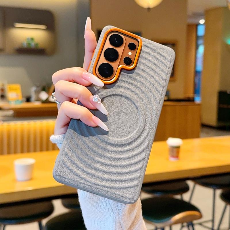 

For Samsung Galaxy S26 Ultra S26 Plus Case Magnetic Ripple Pattern PU Leather Cover with Metal Camera Lens for Galaxy S26 Galaxy S26