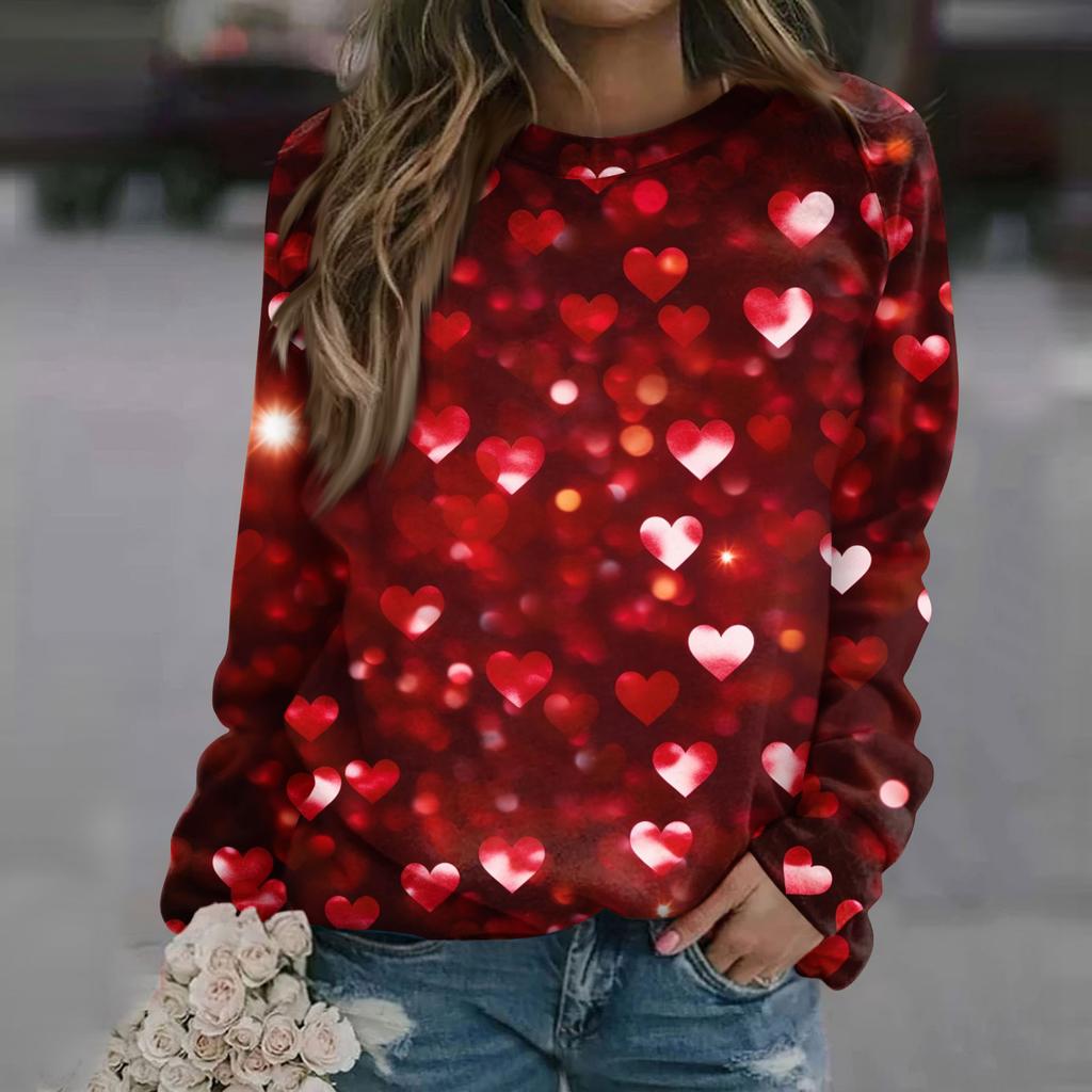 Damenmode Lässig Langarm Bedruckter Halsausschnitt Sweatshirt-Oberteil