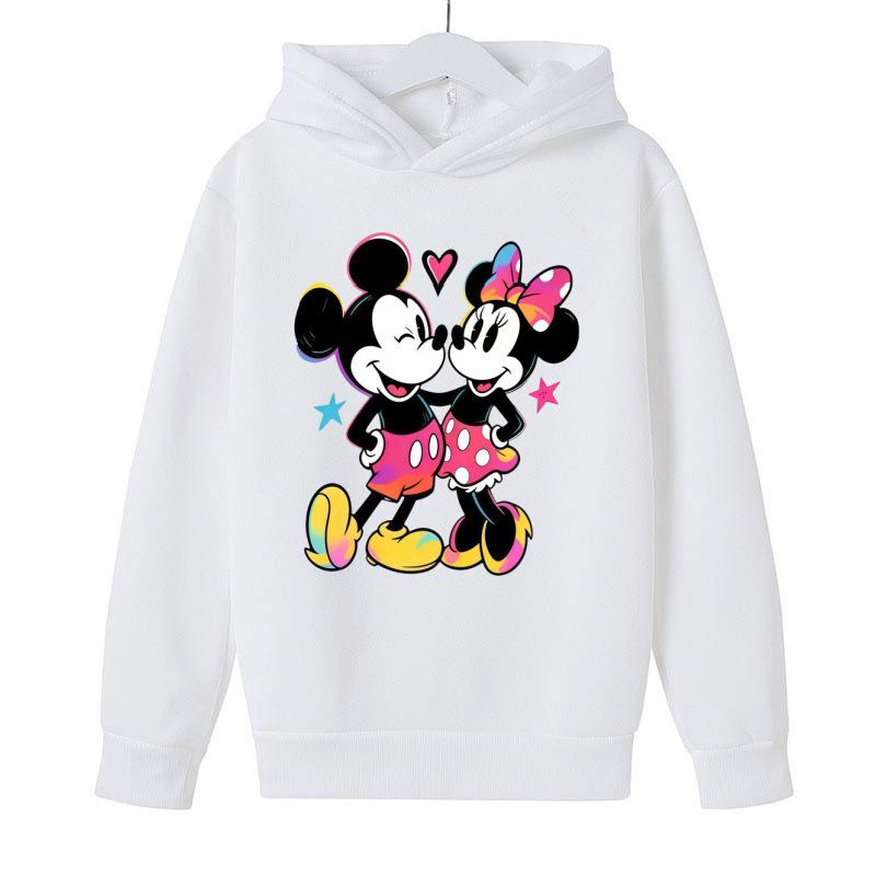 Mickey & Minnie Rainbow Gradient Hoodie for Kids - Cartoon Print, Unisex Spring/Autumn Style