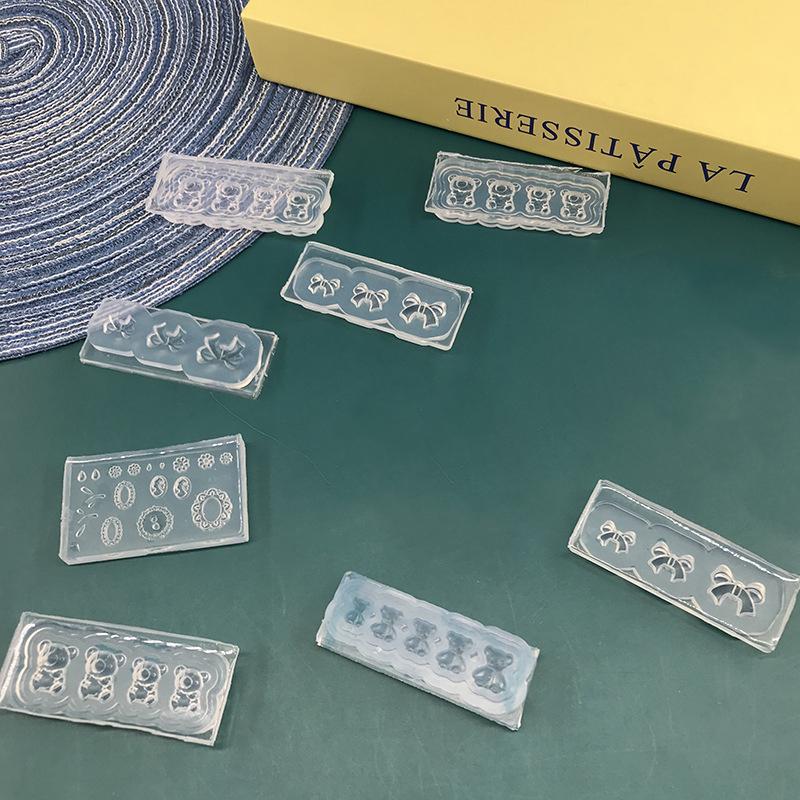 3D Bow Little Bear Silicone Nails Accessories Carving Mold Flowers Stamping Plate Nails Stencils Diy Gel Manicure Mould Tools