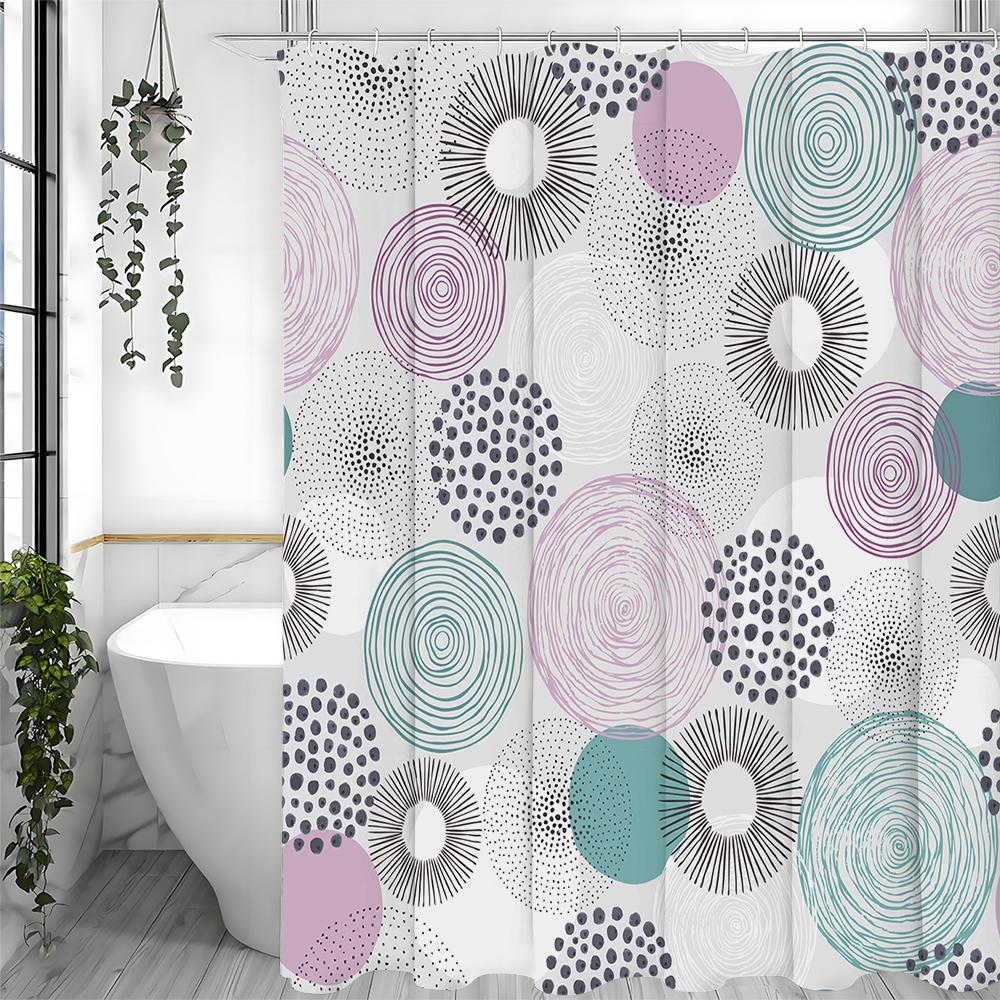Kreativer Bunter Kreis Duschvorhang, Badezimmer Dekorativer Duschvorhang, Wasserdichter Duschvorhang mit Haken