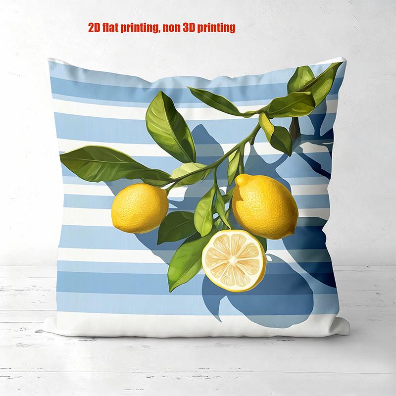 Kissen mit Zitronenzweig-Muster 2D Flachbedruckte Polyester-Kissenhülle, dekoratives Sofakissenbezug, Kopfkissen