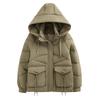2025 casual down cotton jacket women's solid color thickened small cotton jacket hooded loose padded jacket jacket