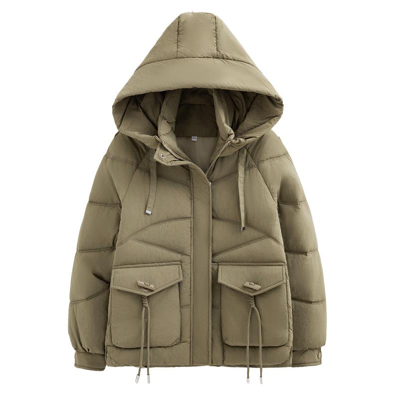 2025 casual down cotton jacket women's solid color thickened small cotton jacket hooded loose padded jacket jacket