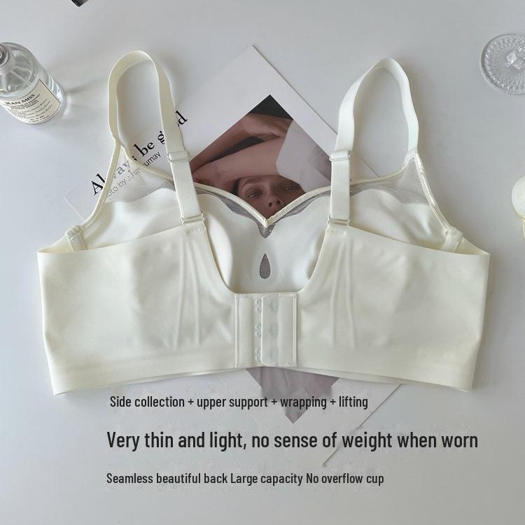 "Elegant French Satin Mesh Bra - Light, Anti-Sag, Wire-Free Design for All Sizes"