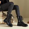 Wasserdichte Stiefeletten zum Schnüren Damen Winter Schneestiefel Damenschuhe Dickes Plüsch PU-Leder Winter Damen Motorradstiefel