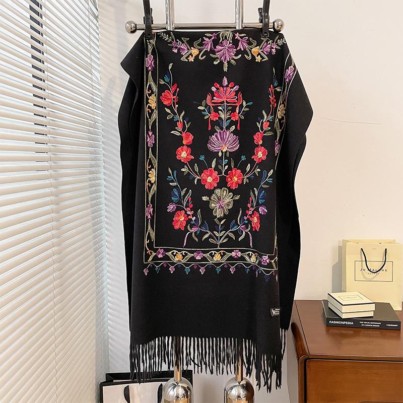 Luxury Winter Embroidery Cashmere Scarf Women New Design Warm Pashmina Blanket Poncho Scarves Female Shawl Thick Foulard Bufanda