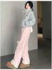 Pink High-Waist Fleece Lined Wide Leg Pants - Warm, Versatile, and Cozy for Autumn and Winter