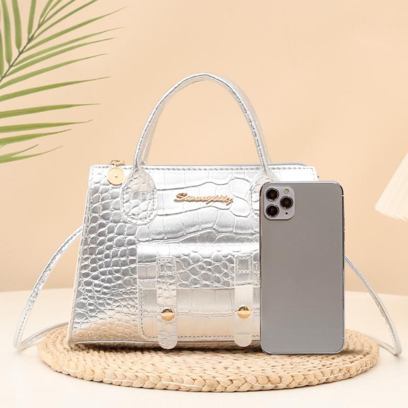 New Trendy Portable Crocodile Pattern Women's Bag, Letter Label Decoration, Fashionable Shoulder Bag, Messenger Bag, One Piece.