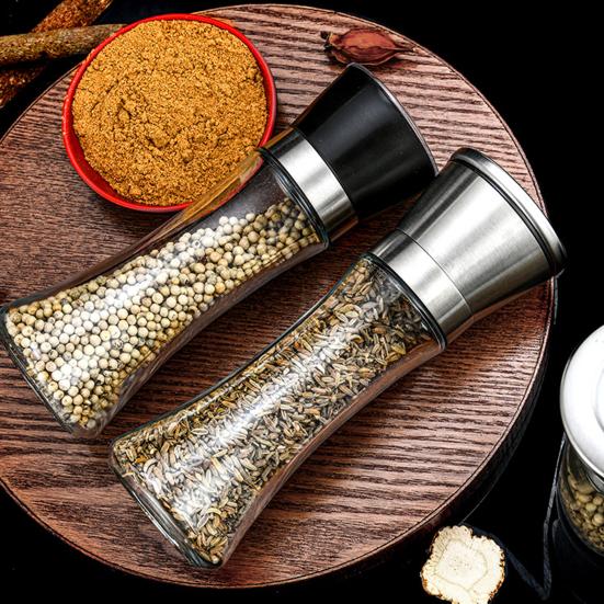Pfeffermühle Edelstahl Einstellbar Manuelle Gewürzmühle Schwarzer Pfeffer Meersalz Kreuzkümmel Mühle Transparenter Körper Küchenwerkzeug