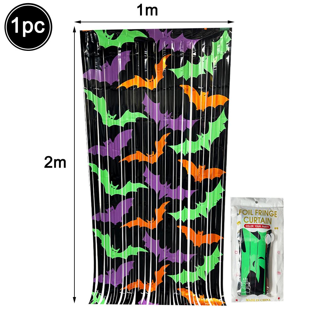 Halloween Foil Fringe Curtain Tinsel Garland Pumpkin Ghost Bat Boo Print Photo Backdrop Halloween Party Door Wall Hanging Decors 5