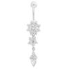 Sexiga kvinnor Blomma Rhinestone Dangle Bar Skivstång Belly Button Ring Body Piercing