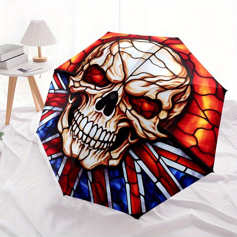 Stained Union Jack Skull ArtworkUmbrella, Portable 3-Fold Compact Umbrella,Christmas Gift ES657