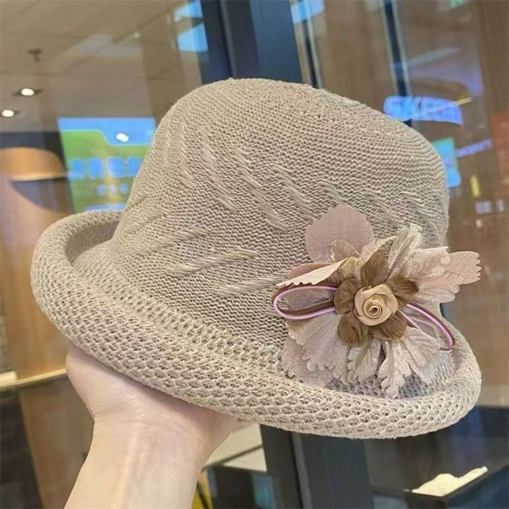 Korean Style Flower Fisherman Hat Rolled Brim Women Sun Cap Sweet Sunscreen Bucket Cap  Fishing