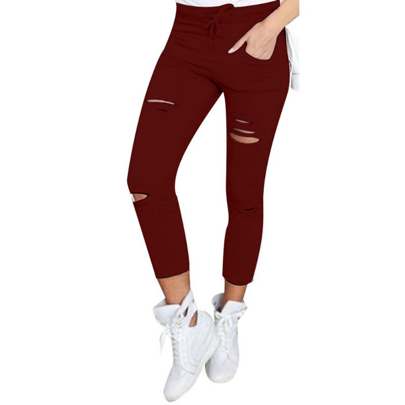 Dámské Skinny Džíny s Dírami Ležérní Strečové Slim Tužkové Legíny