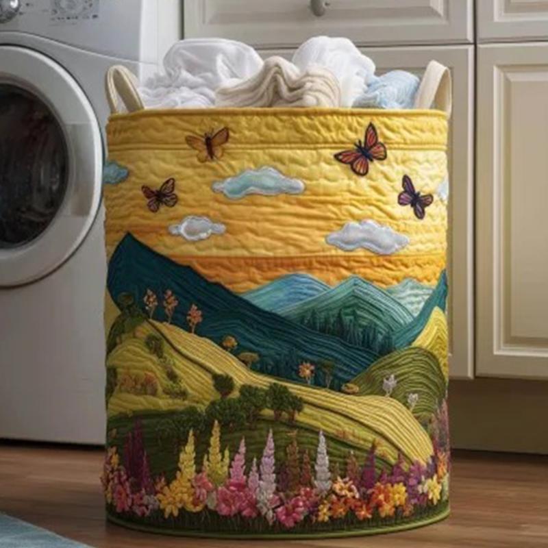 Decorative Fabric Laundry Basket with Carry Handles, Folding Polyester Hamper for Closet Blanket and Towel Storage