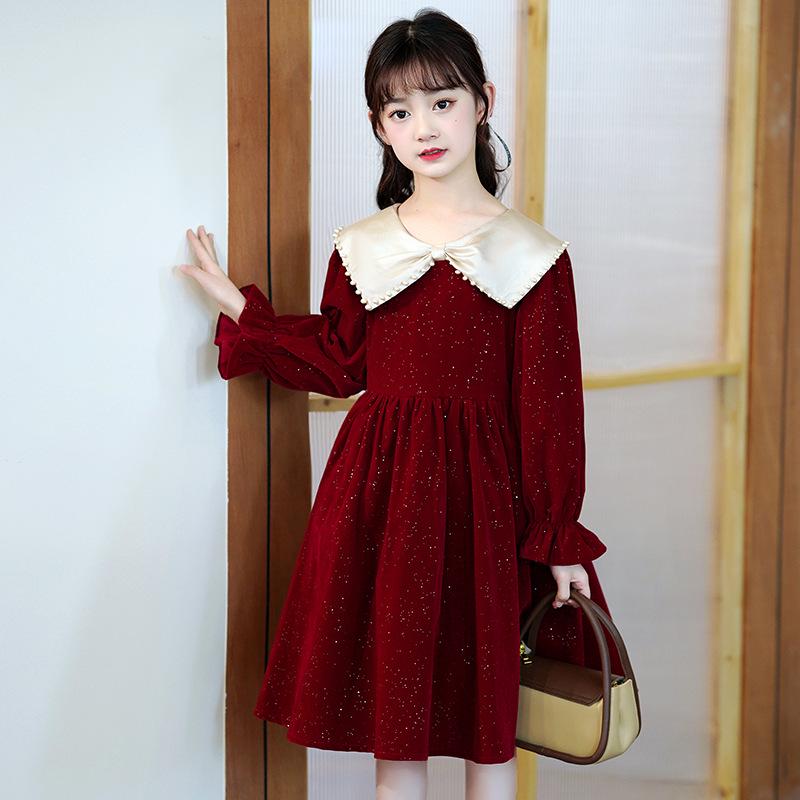 Stylish 2023 Autumn & Winter Girls' Long Sleeve Princess Dress with Velvet