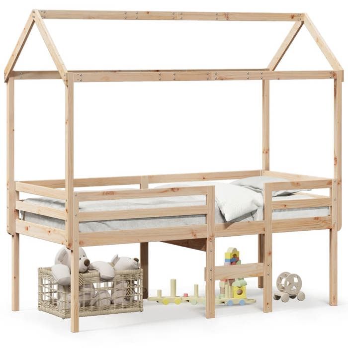 VidaXL Lit haut avec toit 75x190 cm bois de pin massif, lit, cadre de lit, lit mezzanine, meuble de chambre à coucher, 3282141