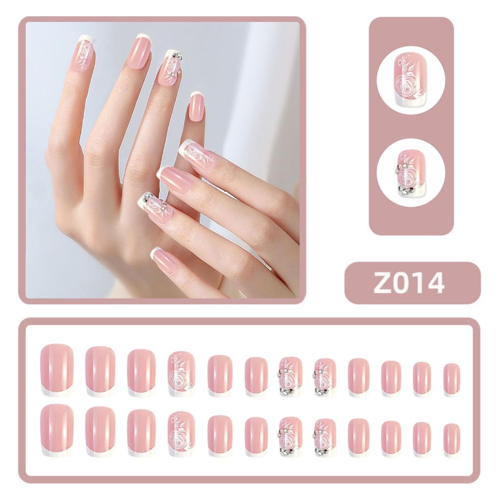 24pcs Nail Pieces Wearable Nails Ice Transparent False Nails