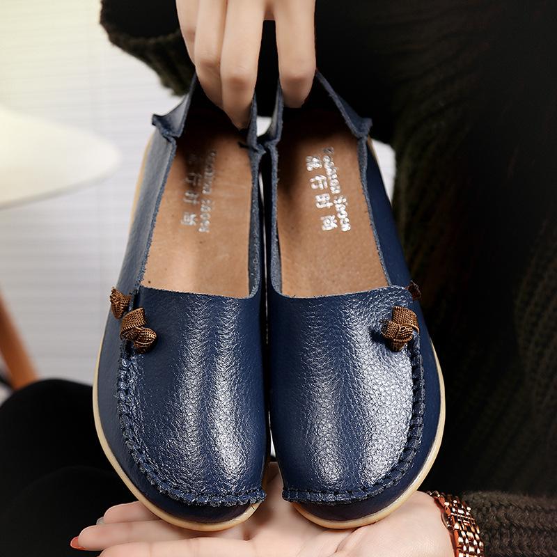 Plus Size Genuine Leather Low-Top Loafers for Women