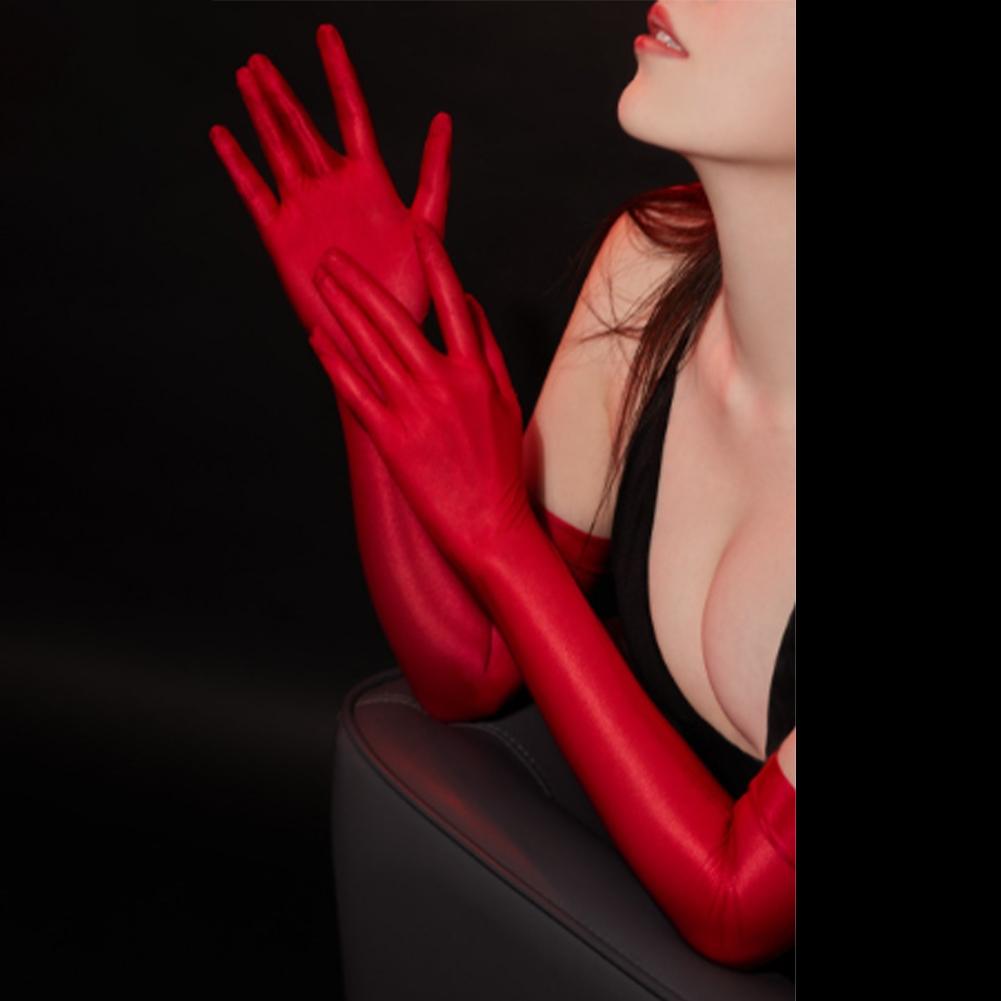 כפפות אלסטיות מאוד שמן מבריק מבריק סקסי דק שקוף