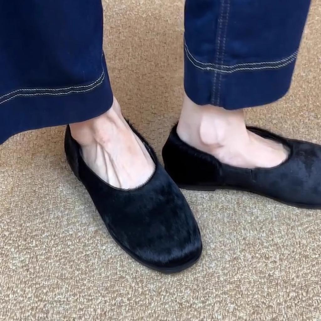 Fashion French Retro Square Toe Mules Horse hair Shoes Minimalist Slip On Flats Spring Autumn Women's Comfortable Loafers Mix Orders