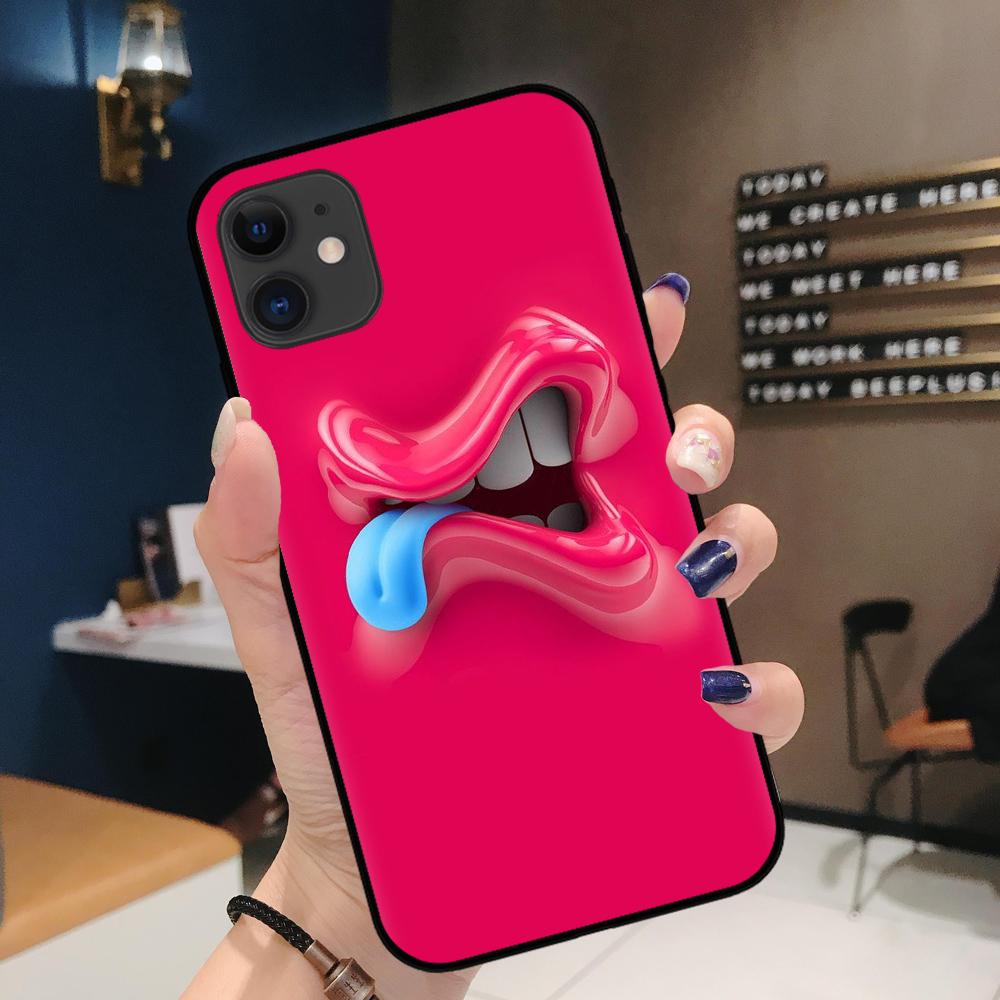 FLYRUI 3D Funny Face Black TPU Soft Phone Case Cover For iPhone SE2 11 Pro XS MAX XS XR 8 7 6 Plus Case 12 Mini 12ProMax