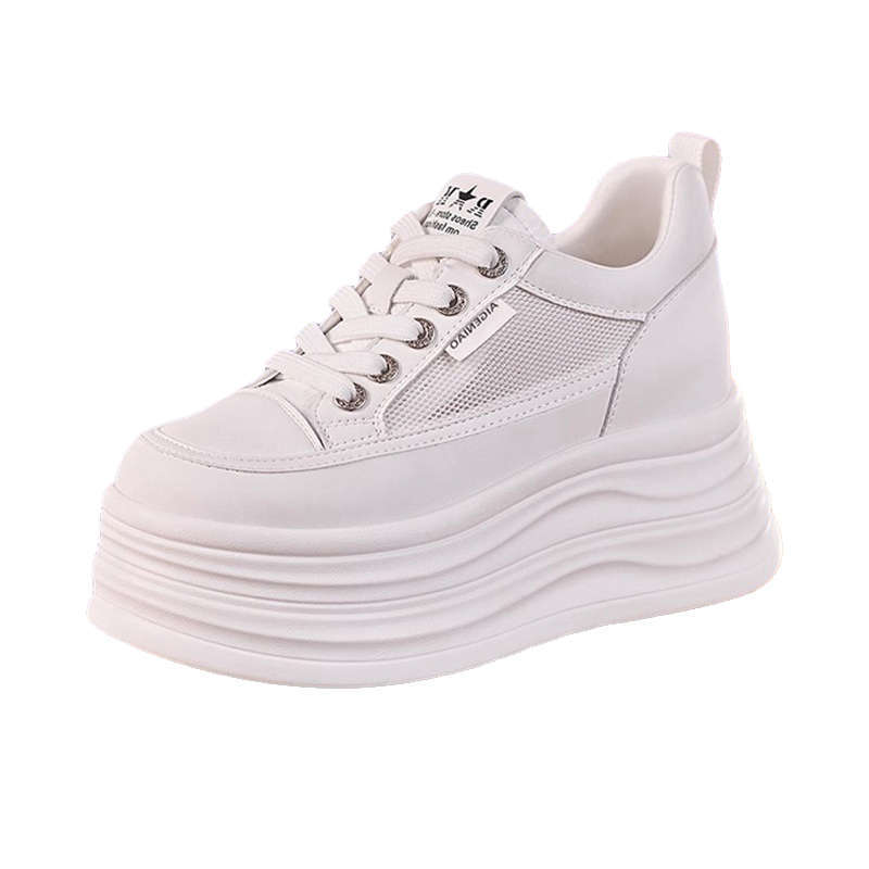 Lightweight women's summer new mesh breathable white board shoes, short Le thick sole inner height-increasing women's shoes
