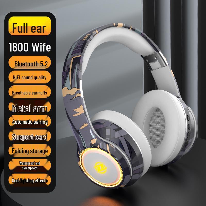 Trendy Bluetooth 5.2 Over-Ear Headphones with LED Lights and Foldable Design