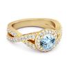 Blue Topaz Round Halo Accents Ring - 925 Sterling Silver Gold Vermeil