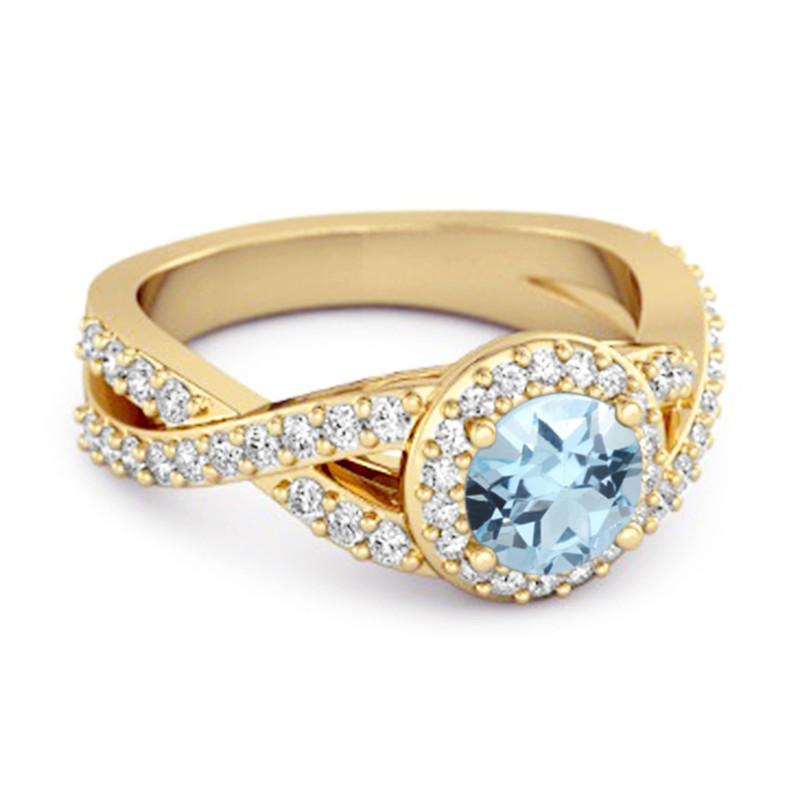 Blue Topaz Round Halo Accents Ring - 925 Sterling Silver Gold Vermeil